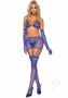 Leg Avenue Rhinestone Fishnet Garter Skirt Set With Bikini Top, G-string, Gloves And Matching Stockings (5 Piece) - O/s - Blue